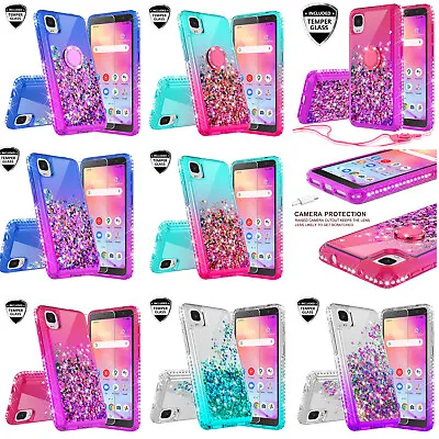 $10.98 • Buy For TCL A3 A509DL / TCL A30 Case Liquid Glitter Ring Phone Cover Tempered Glass