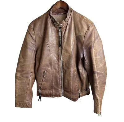 Vintage 60’s Cafe Racer Men’s Brown Leather Motorcycle Jacket Size 42 Talon • $250