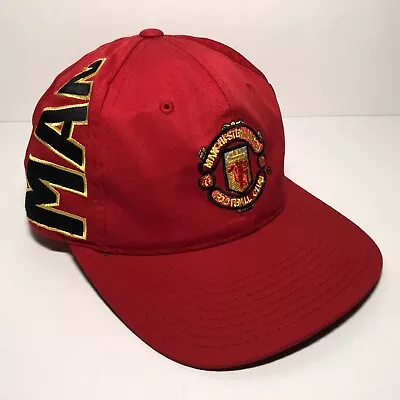 Vintage 90s Manchester United Football Club Snapback Hat Cap Red Yellow Yupoong • $37.99