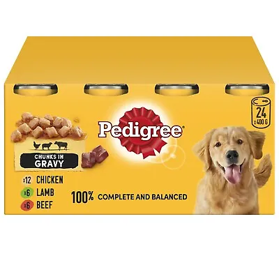 24 X 400g Pedigree Adult Wet Dog Food Tins Mixed Selection In Gravy Dog Can • £29.99