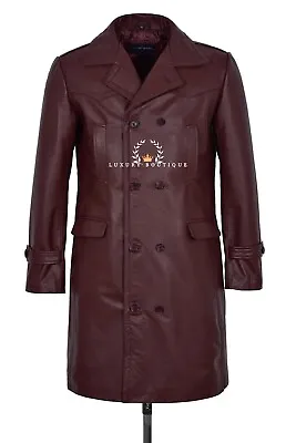 U-BOAT Burgundy Men's WW2 German Kriesgmarine Military Cowhide Leather Long Coat • $202.07