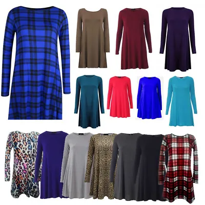 £7.99 • Buy Ladies Women(Long)Sleeve Swing Dress Skater Party Top Dress Tunic Print T-shirt