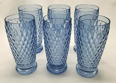 Set Of 6 Villeroy & Boch Boston Blue Highball Tea Water Crystal Glasses Germany • $48.75