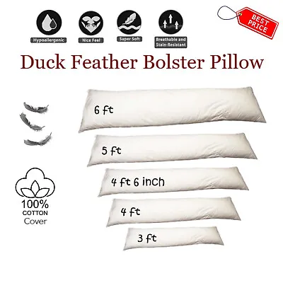 Duck Feather & Down Bolster Pillow Long Body Support Maternity Pregnancy Pillows • £33.99