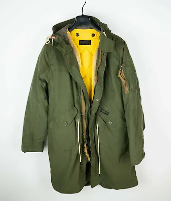 Abercrombie & Fitch Military Parka Jacket Green Distressed Men Medium Sherpa A F • $245