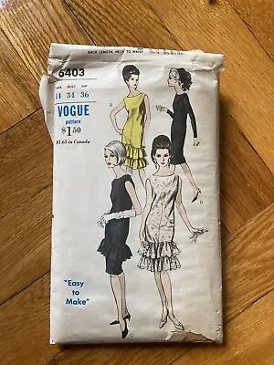 Vintage 1960s Vogue Sewing Pattern Evening Dress 6403 Factory Folds 14 34 36 • $25