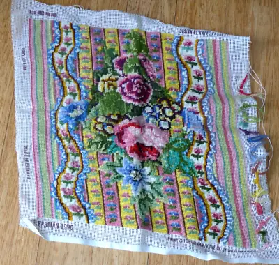 Kaffe Fassett Ribbon  Rose 1990 Ehrman Worked Floral Needlepoint Canvas Complete • $175
