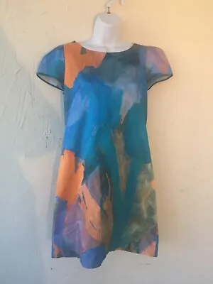 6) MILLY WORN ONCE! Watercolor Cotton Silk Satin Sheath Dress GORGEOUS!! • $27.95