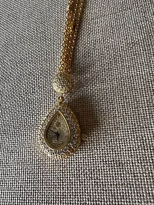 VTG Victoria Wieck Beverly Hills Rhinestone Gold Tone Watch Pendant 58” Necklace • $15.95