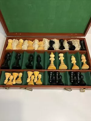 Vintage 1940’s E. S. Lowe Black & White Catalin Bakelite Chess Set Pieces W/Case • $145