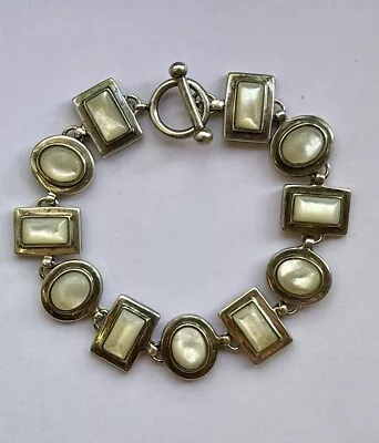 VTG Sterling Silver MOP/Moonstone Bracelet W/Toggle Closure - 24.9 Grams - (C1) • $15