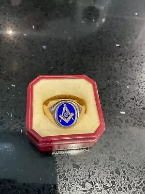 Masonic Hallmarked 9ct Gold & Blue Enameled Secret Swivel Ring. Size V/w • £230