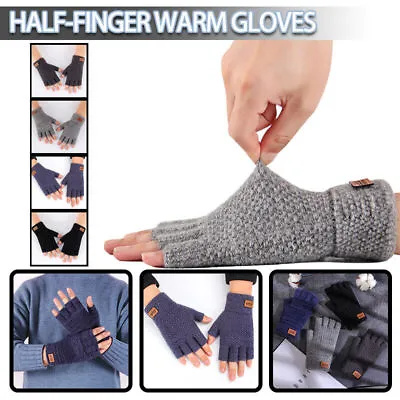 Winter Knitted Fingerless Gloves Alpaca Wool Mittens Warm Half Finger Gloves US • $7.99