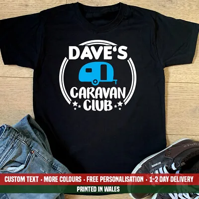 Custom NAME Caravan Club T Shirt Funny Camping Static Tourer Camper Van Gift Top • £13.99