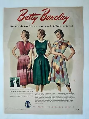 Vintage Australian Advertising 1952 Ad BETTY BARCLAY California Clothes Art • $17.95