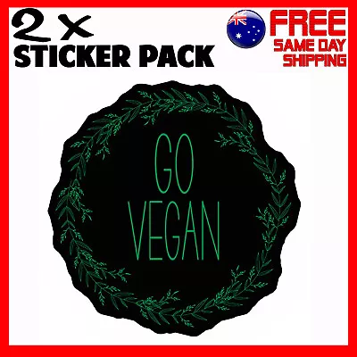 2 X Stickers - Go Vegan Wreth - Car Bumper Funny Novelty Sticker • $4.95