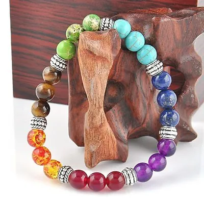 7 Chakra Beaded Healing Reiki Natural Stone Bracelet Elastic Bangle Jewelry Gift • $4.40