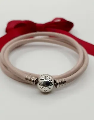 $99 • Buy Genuine Pandora Limited Edtn Triple Pink Leather Bracelet Cancer Awareness 56cm