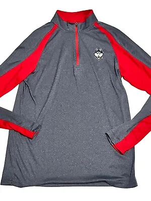COLOSSEUM Uconn Huskies Pullover •Men M• Grey Red Pullover  1/4 Zip Jersey Shirt • $14.99