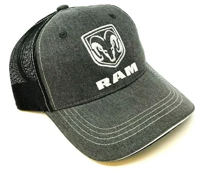 Dodge Ram Logo Grey Denim Black Mesh Trucker Snapback Hat Cap Adjustable Retro • $18.95