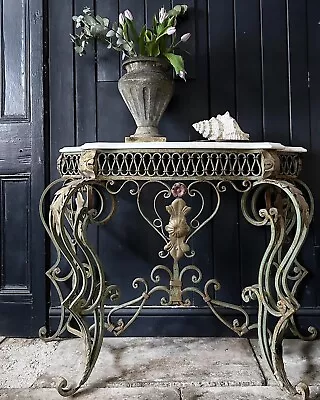 Antique 19th Century French Metal Marble Top Console Table • £495