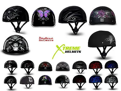 Daytona Skull Cap Helmet Slim Line Motorcycle Shorty Half Graphics DOT - XS-2XL • $66.96