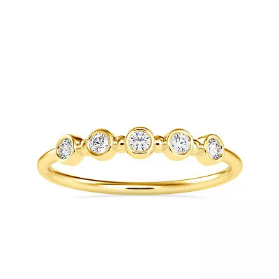 Natural Round Diamond 14k Solid Gold Bezel Set Stackable 5 Stone Ring For Women • $594.46