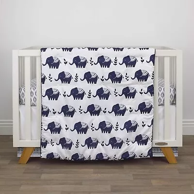 NoJo Indigo Hues Blue And White Elephant 4 Piece Nursery Crib Bedding Set • $24.95