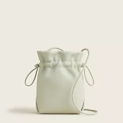 J.CREW Gray “Lisbon” Leather Drawstring Bag • $74.99