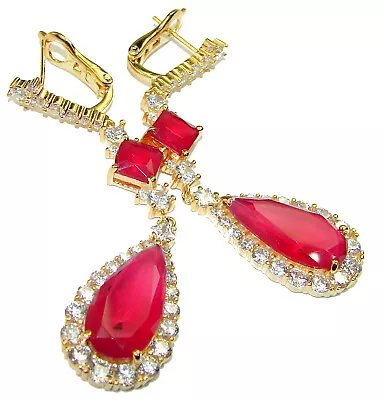 Mademoiselle  Ruby  18K Gold Over .925  Sterling Silver Handcrafted  Earrings • $216.47