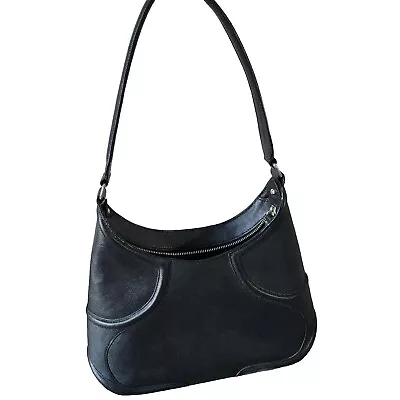 Monsac Original Womens Cut Out Detail Leather Purse Shoulder Rigid Bag Black • $47.89