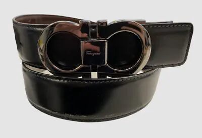 $550 Salvatore Ferragamo Men's Black Red Reversible Leather Belt Size 34 • $176.38
