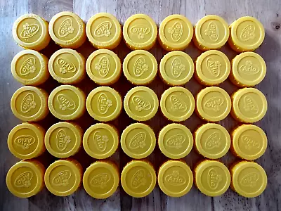 35 Yellow Plastic Milk Bottle Tops Caps Lids Cleaned Great For Arts & Crafts • £1.95