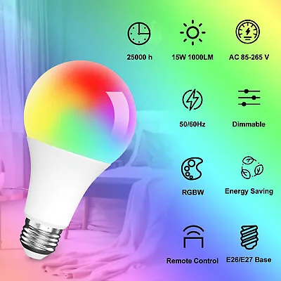 1-5PCS LED 15W Light Bulbs Color Changing E26/E27 A19 Bulbs W/Remote Party Lamp • $10.95