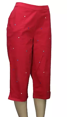 Quacker Factory Women's Capri Pants Stretch Red Size L • $16