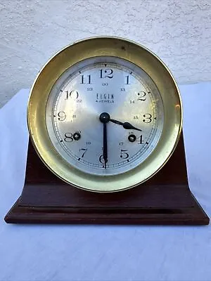 Antique Vintage Mariner Ships Elgin Bell Clock 4 Jewels Works W Stand & Key • $224.99