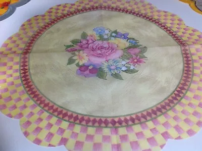 1 MacKenzie Childs RARE WallFlower Round Scalloped Fan Napkin For Decoupage • $7