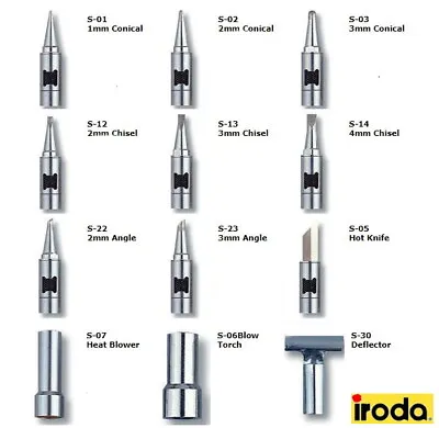 Pro Iroda Soldering TIP S- Angle Chisel Conical Spares Solderpro 50 & 70 Irons • £6.99