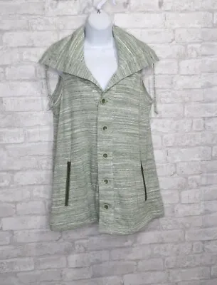 Matilda Jane Knit Vest Green Space Dye Collared Button Front Zip Pockets Small • $7
