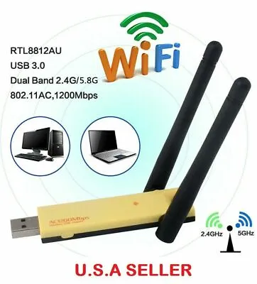 USB 3.0 1200Mbps Long Range AC1200 Dual Band 5GHz Wireless WiFi Adapter Antennas • $9.88