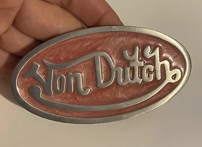 Vintage Pink Von Dutch Belt Buckle Made In USA OG Script Logo 4x2 1/8” • $65