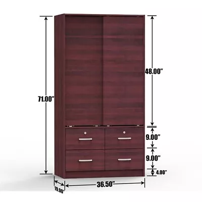 Better Home Products Sarah Modern Wood Double Sliding Door Armoire In Mahogany • $253.32