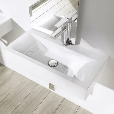 Durovin Bathroom Wash Basin Sink Ceramic Wall Hung Rectangle White 600x310mm • £61.60