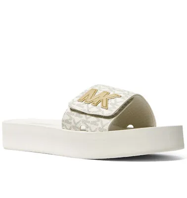 Women MK Michael Kors MK Platform Slide Sandals Vanilla/Gold • $54.99