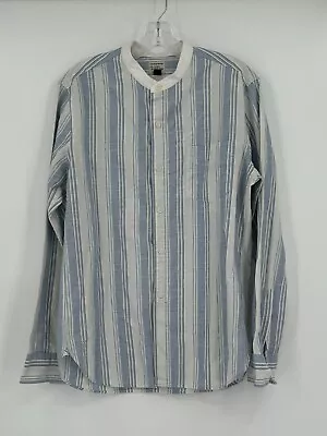 J.CREW Mens White/Blue Striped Cotton Mandarin Collar Button Up Shirt Sz M • $25