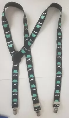 Kids Suspenders Monocle Gentleman Silhouette Black Green Mustache Hat  • $12.99