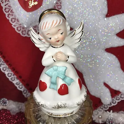 Vtg February Valentine Angel Girl Red Hearts On Dress 3D Bow Figurine Pac Japan • $60.99