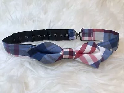 Boy's Lands End Pre-Tie Madras Plaid Cotton Bow Tie Adjustable Blue White Red  • $11.35