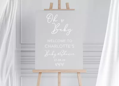 Personalised Grey Baby Shower Welcome Sign | Acrylic Sign | Foam Board A2 A3 • £21.99