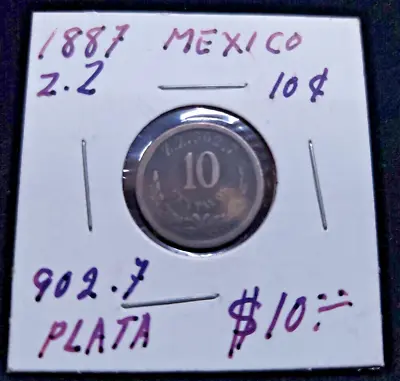 Mexico 10 Centavos - 1887 Zs. Z - Zacatecas 902.7 Silver Circulated Centavo Coin • $13.56